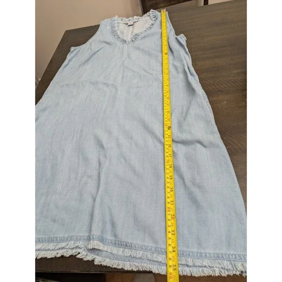 Tommy Bahama Tencel Shift Dress Sleeveless Chambray Pockets Coastal Beachy Small - Picture 10 of 10